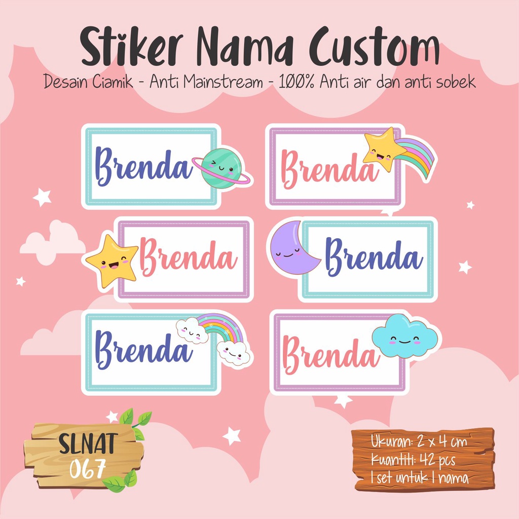 

sticker label nama anak kartun cute lucu SLNAT 067