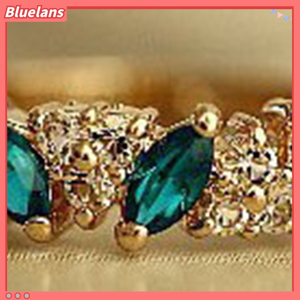 Bluelans Cincin Bahan Alloy Hias Permata Imitasi Warna Hijau Untuk Wanita