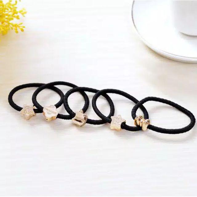 Kingtiam Karet rambut elastis warna hitam polos karakter body fashion/ Ikat rambut / ponytail-Random