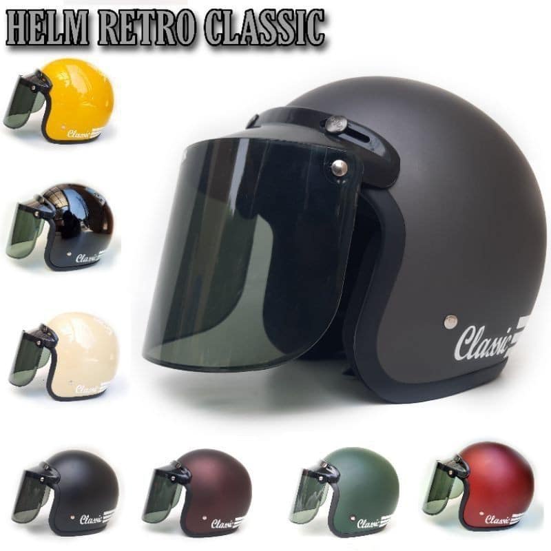 HELM BOGO CLASSIK KACA DATAR HELM BOGO DEWASA FULL LEHER CEWEK COWOK