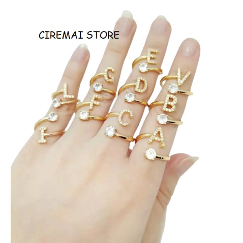 Cincin Huruf Titanium Anti Karat - Nama Inisial - Huruf Emas Asli - Cincin Nama