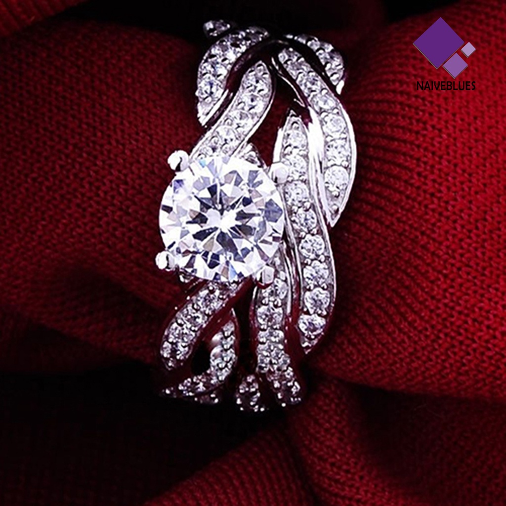 Naiveblue 2Pcs / Set Cincin Desain Silang Hias Berlian Imitasi Untuk Wanita