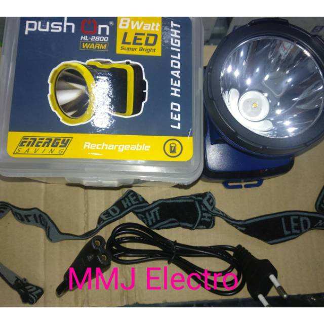 Senter Kepala Push On 8w Super Terang HL 2800 Warm &amp; White