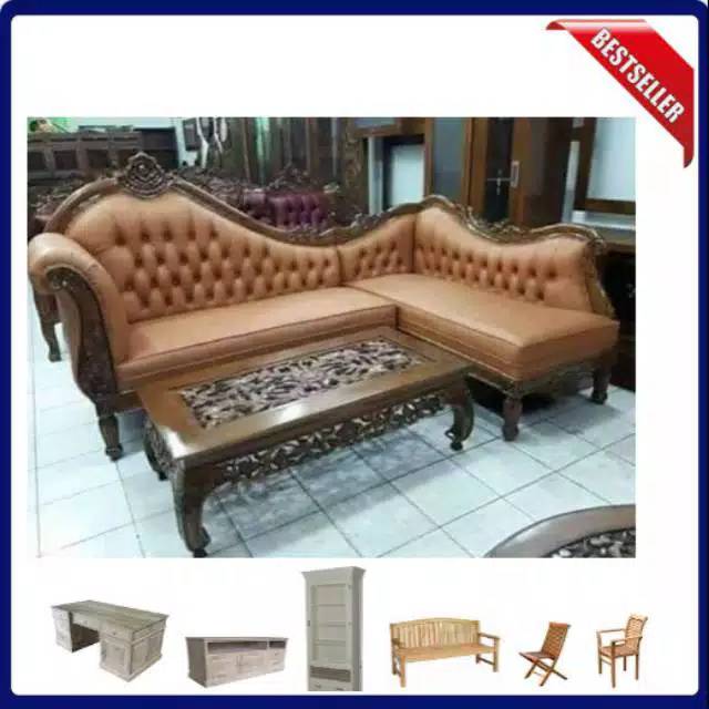 Sofa sudut jati ukir lois