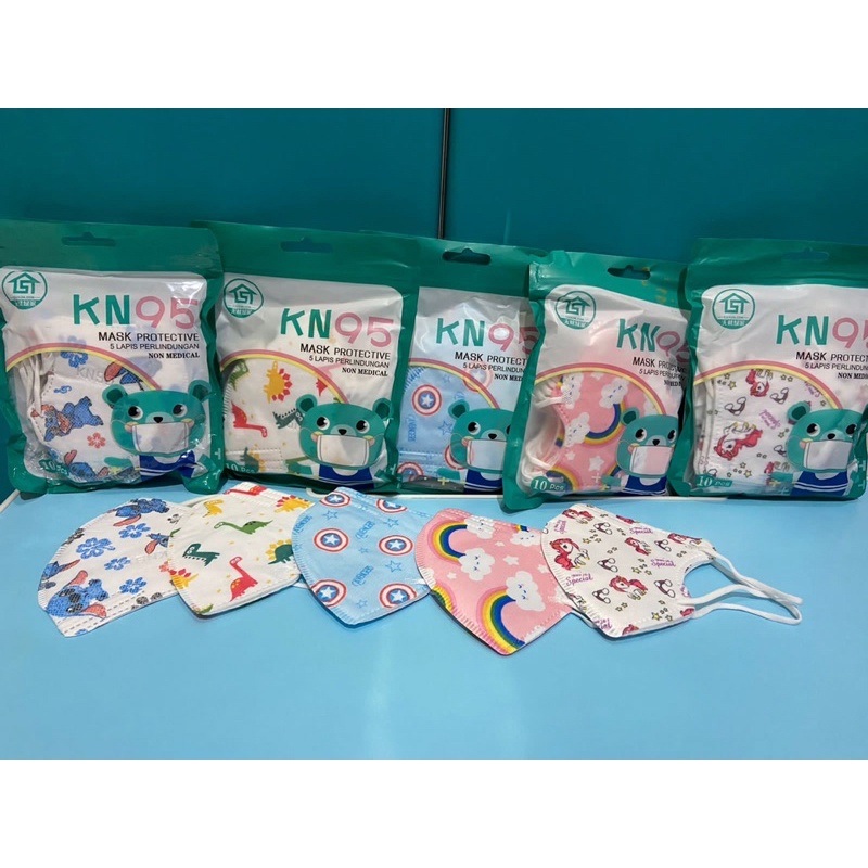 MASKER ANAK KN95 ISI 10PCS 5PLY MOTIF KARAKTER LUCU