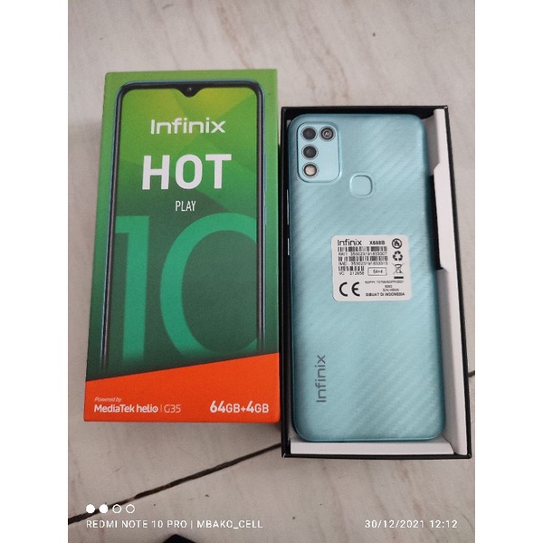 infinix hot 10 play 4/64 gb grs 06 2022 like new fullset preloved bekas second