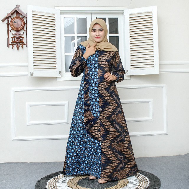 Baju Gamis Batik Wanita - Gamis Batik Jumbo - Gamis Batik Allsize - Gamis Syari
