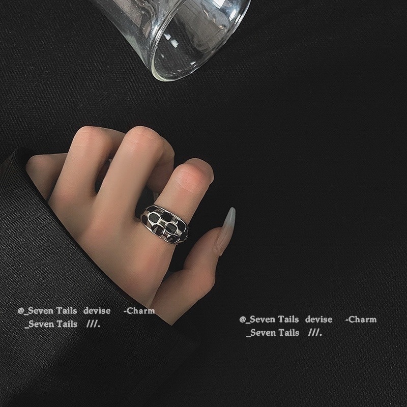 Simple Chess Pattern Mirror Wide Side Women Ring Love Heart Metal Ring Personalized Jewelry Accessories