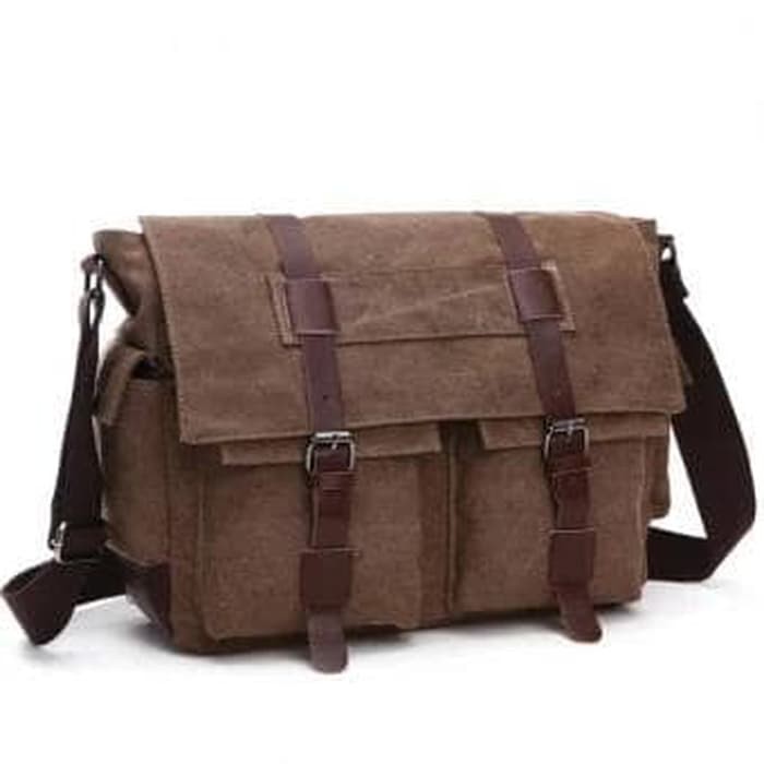 Zuo Lun Duo Tas selempang pria Kanvas Shuolder bag [ coklat]