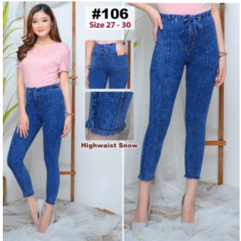 Koreanfashion Celana Jeans High Waist Polos Tali Pinggang Snow Kaki