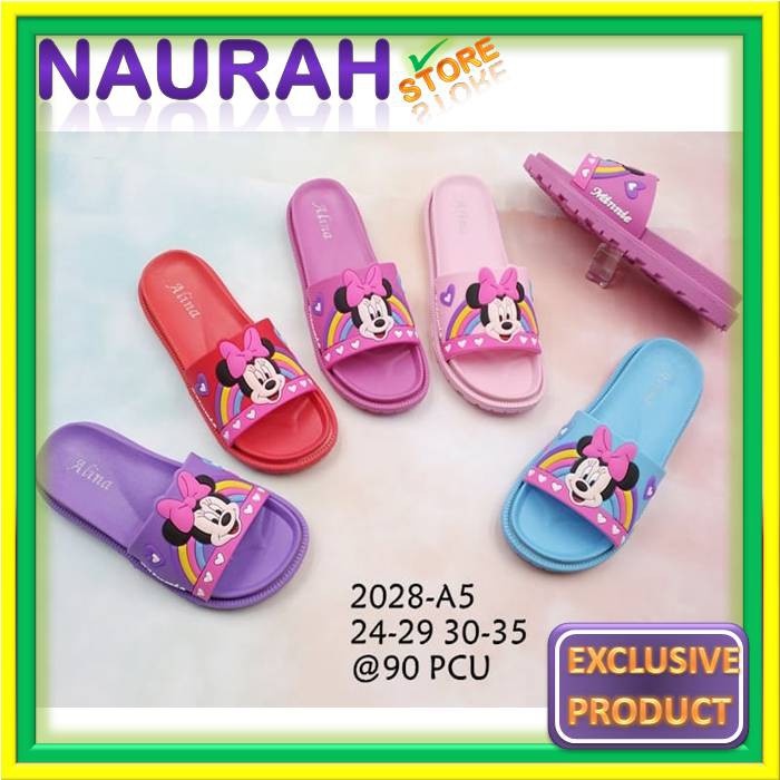 Sandal Anak Minnie Pelangi Original Import Sol Slop Anti Slip 2028 A5 Lentur Empuk Promo Diskon Luc