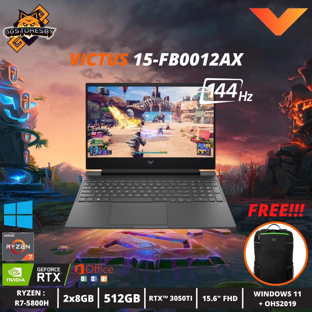 laptop hp victus 15 fb0012ax r7 5800h 16gb 512gb rtx3050ti 15 6  fhd w11 ohs19