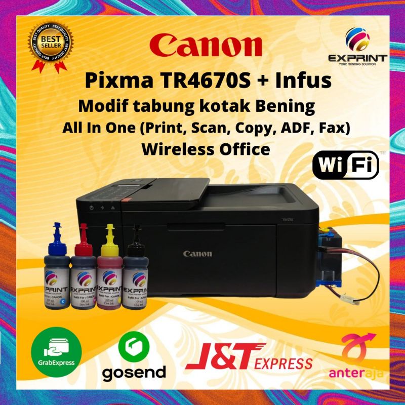 Printer Canon Pixma TR4670s + Infus Tabung Bening (Print Scan Copy Fax Adf Wifi )