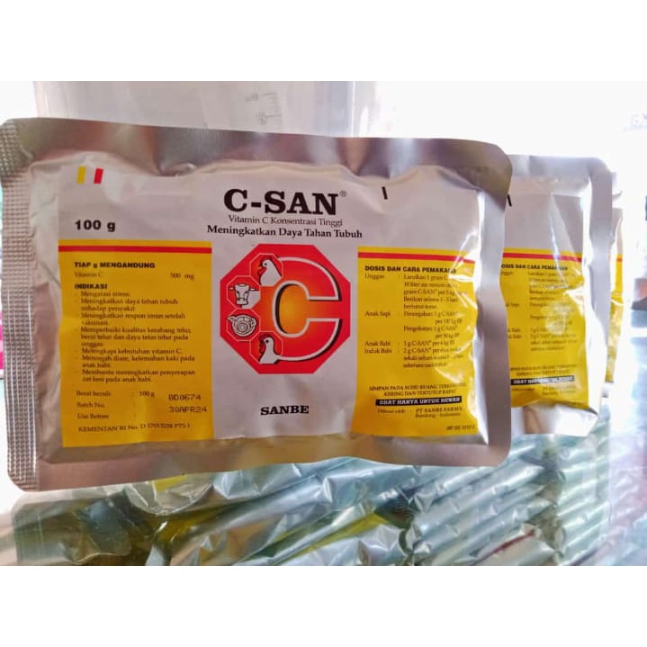 C-SAN 100 gram Vitamin C Hewan Ternak Sapi Kambing Domba Unggas Ayam Konsentrasi Tinggi Sanbe