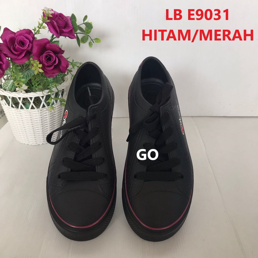 gos NEW ERA LB 9031 Sepatu Slip On Wanita Karet Terbaru Original-HITAM/MERAH