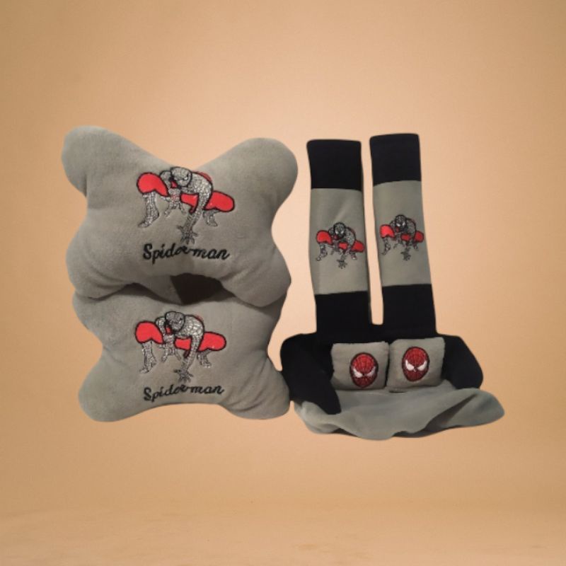Bantal Mobil Set 3 in 1 Karakter Spiderman Kartun Boneka Lucu Murah Meriah