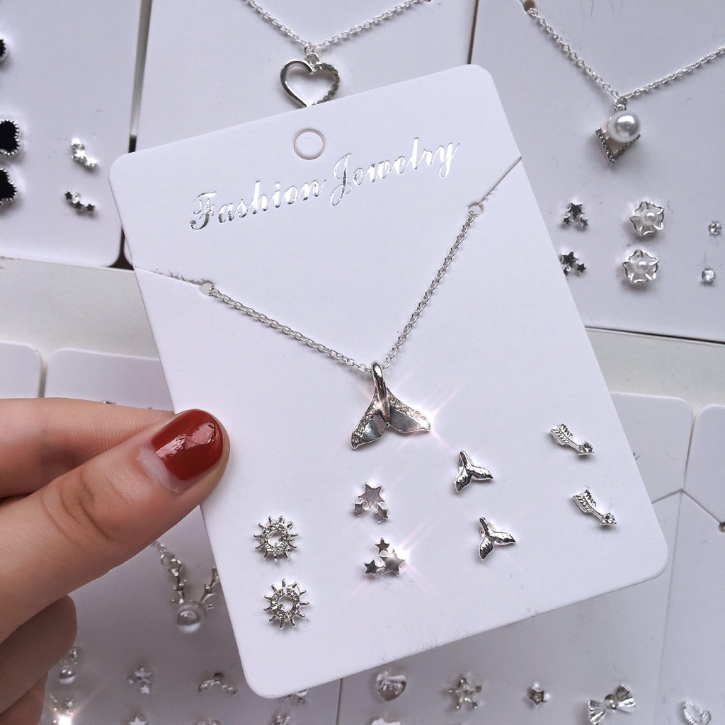 5 Pcs/set Empat Daun Mutiara Berbentuk Hati Clover Cross Wanita Kalung Satu Minggu Klavikula Rantai Anting-Anting Gabungan Set