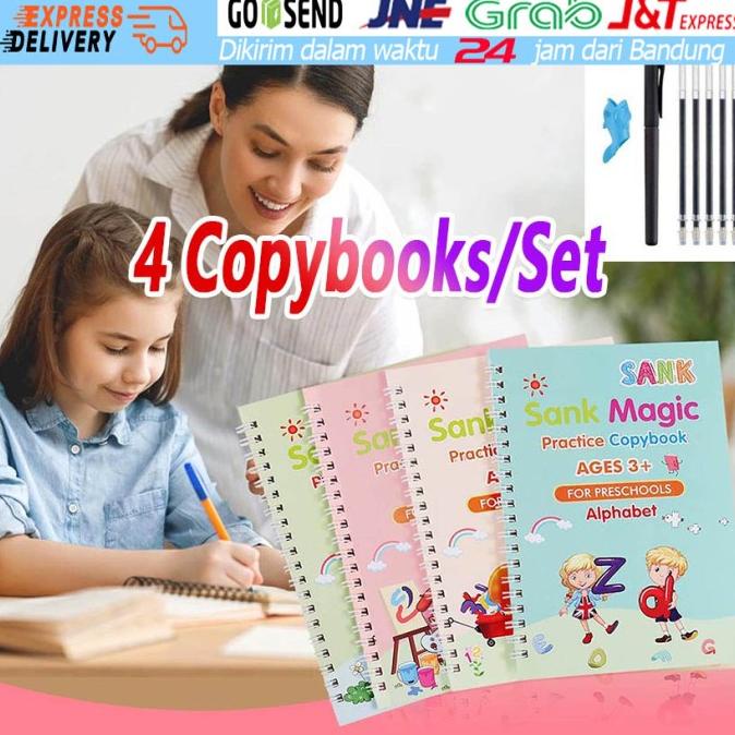 

[BISA COD] 4 Book/Set Reusable Sank Magic Practice Copybook Alphabeth Drawing