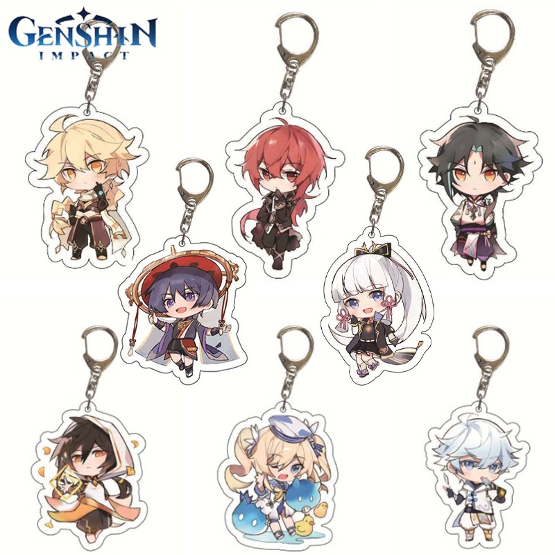 Genshin Impact Figure Keychain Keyring Zhongli Kazuha Toy Bag Pendant Gift Anime