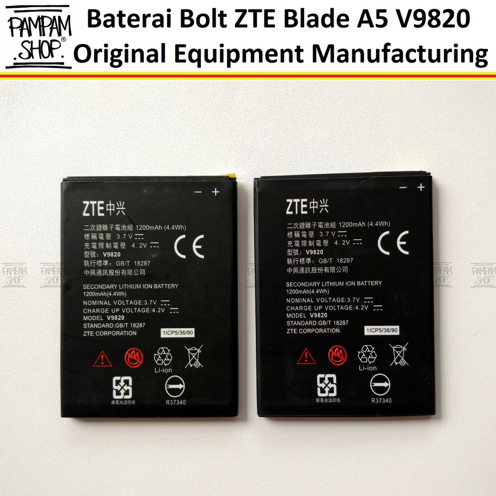 Baterai Bolt Power Phone ZTE Blade A5 V9820 Original OEM Batre Batrai Ori V 9820 HP
