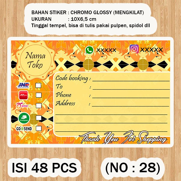 

( STIKER PENGIRIMAN ) Shipping label ( /pack isi 48pcs no.28 )