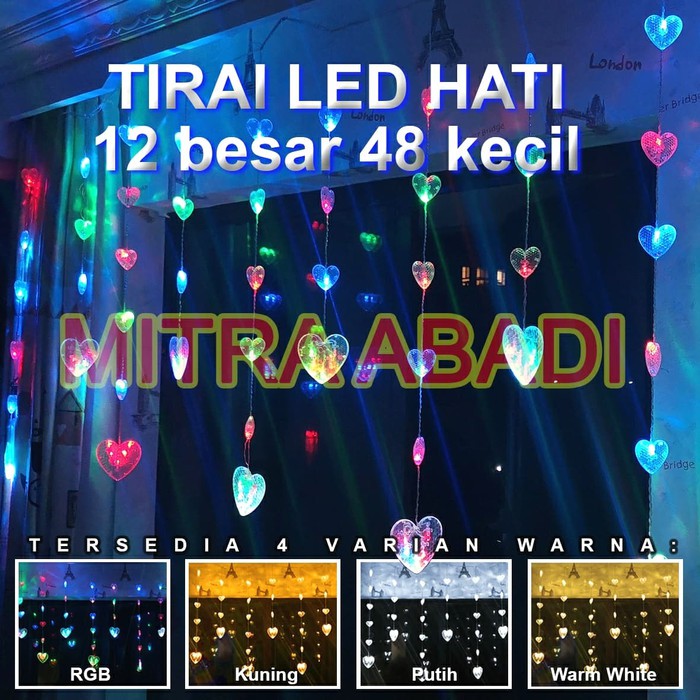 Lampu Natal Tirai LED 12 Big Love &amp; 48 Small Love / Hati