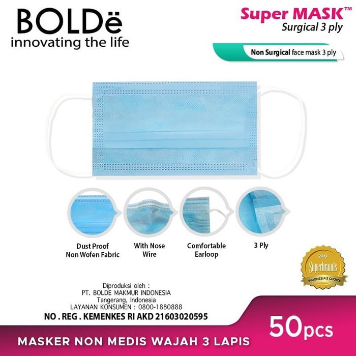 Super MASK Protective Masker 3 Ply Anti Bakteri ( 50 pcs ) Original BOLDe