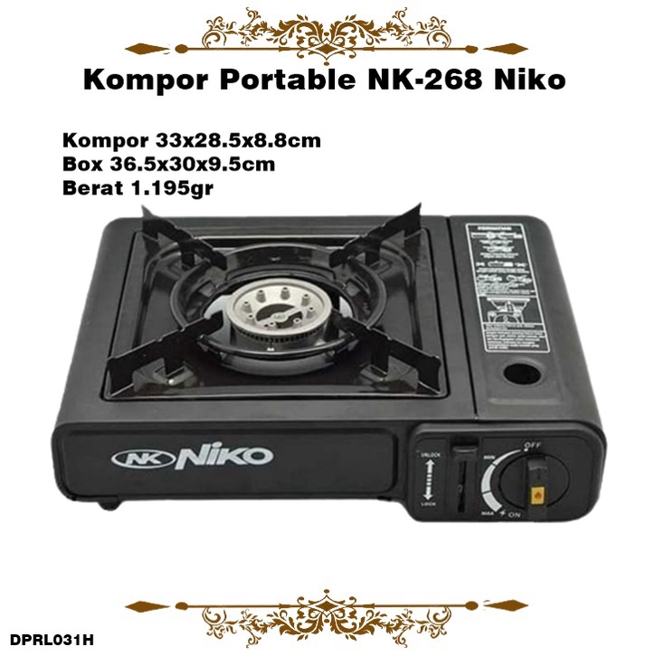 Kompor Portable NK-268 Niko  2 In 1 Bisa Pakai Gas Kaleng /Elpiji 3kg &amp; 12kg