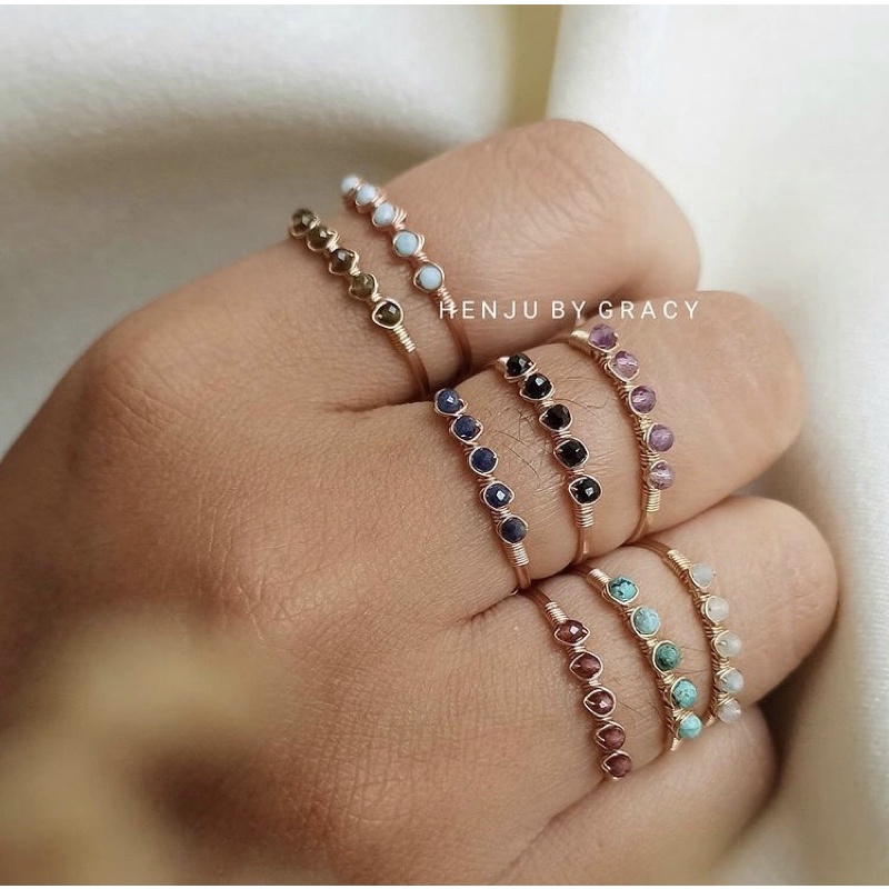 Henju By Gracy | 5 Gemstones Ring | Minimalist Ring | Birthstone Ring | 14K Gold Filled | 14K Rose G