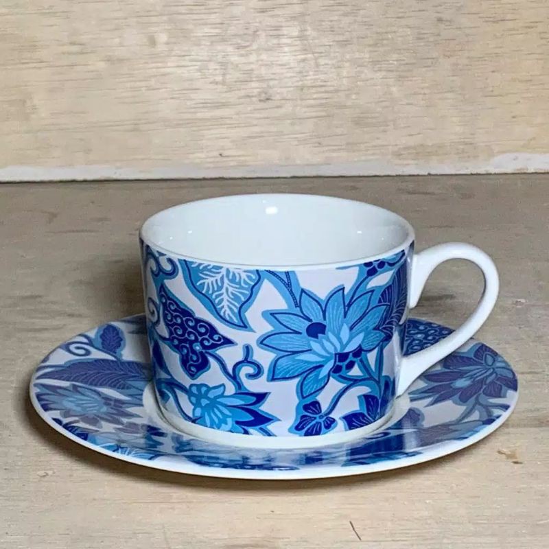 Cangkir Gelas Mug Teh Kopi + Lepek Motif Batik Kopin Set