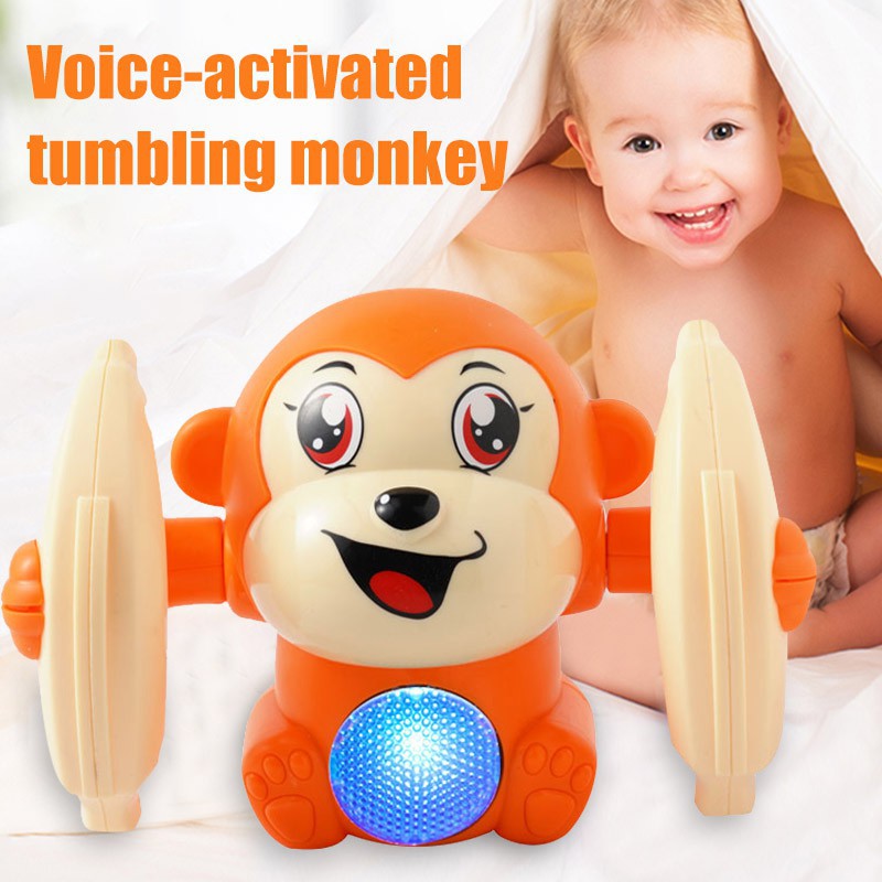 1pc Mainan Boneka Monyet Elektrik Bisa Jalan / Bernyanyi / Merangkak Dengan Kontrol Suara Untuk Bayi / Anak