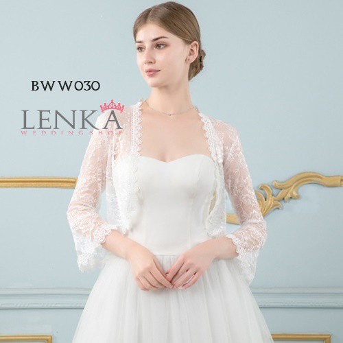 [PRODUK FAVORIT] WEDDING BOLERO RENDA LENGAN PANJANG PUTIH MODERN PESTA BWW030