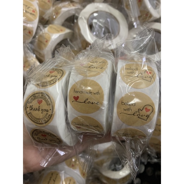 [500Pcs/Roll] Sticker Handmade With Love Stiker Label Bakery Baked With Love