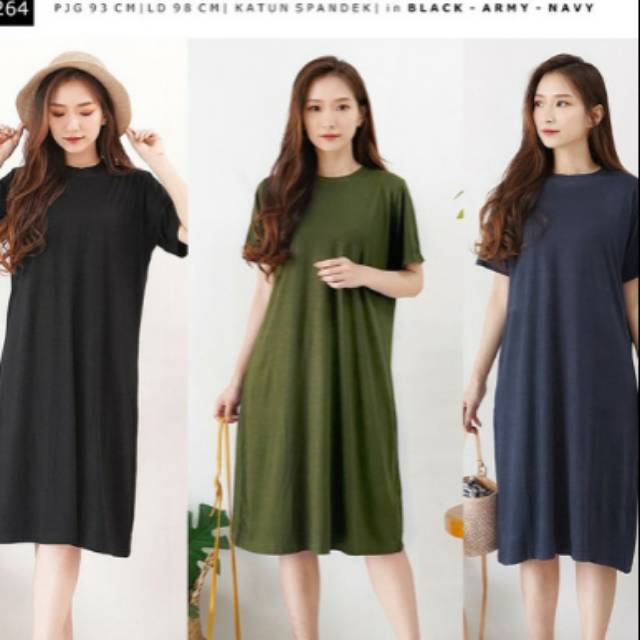 DRESS MIDI WANITA CASUAL LENGAN PENDEK POLOS