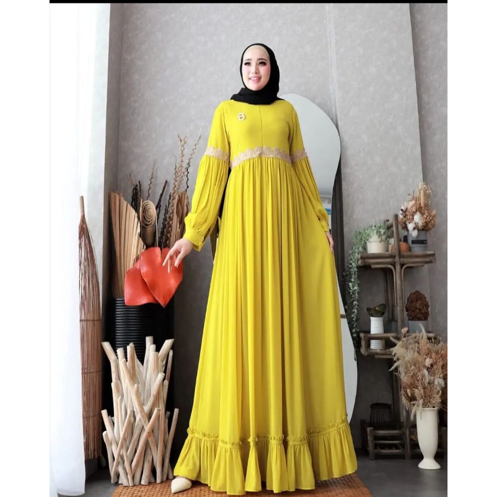 GAMIS WANITA WULAN DRESS BO CERUTY BABYDOLL FULL PURING APLIKASI RENDA LD 100 cm PB 130 cm ZIPPER DEPAN GAMIS CERUTY WNAITA TERBARU 2023 KEKINIAN / DRESS WANITA JUMBO / MAXY DRESS BUSUI / FASHION WANITA MUSLIM MODERN / PAKAIAN WANITA BAJU MUSLIM WANITA