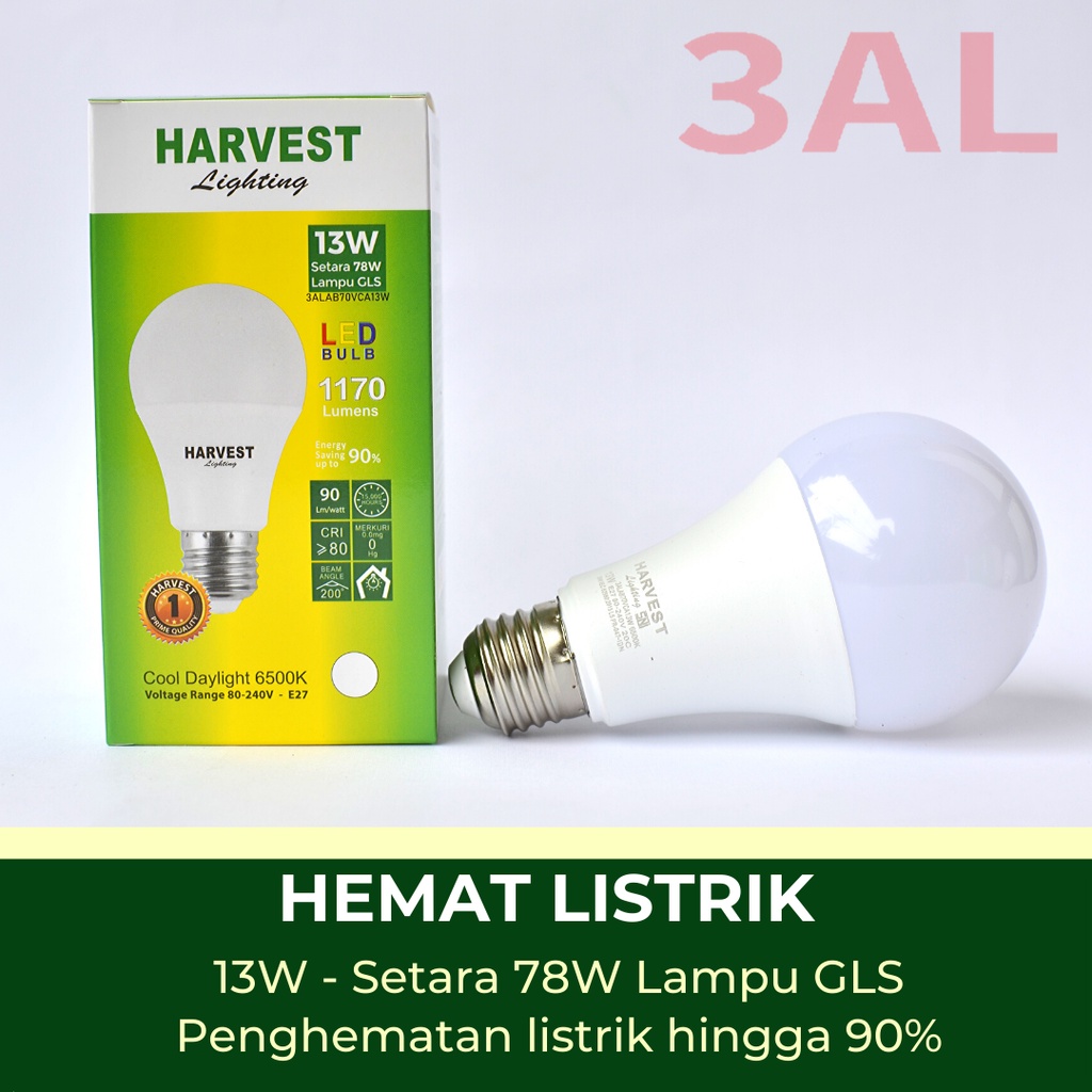 13W - Paket Isi 9 - HARVEST LIGHTING Lampu Bohlam LED A Bulb  13 Watt Lampu Hemat Energi Original Bersertifikasi SNI dan Bergaransi