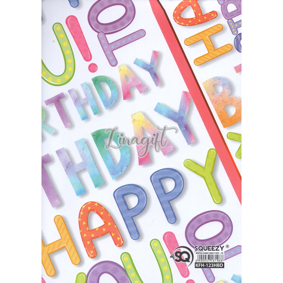 ( 5 Lembar ) KERTAS KADO SQ DOFF - GIFT WRAPPING PAPER HAPPY BIRTHDAY ULANG TAHUN BALOON -  ICE BREAM / PARTY GIFT KADO CAKE