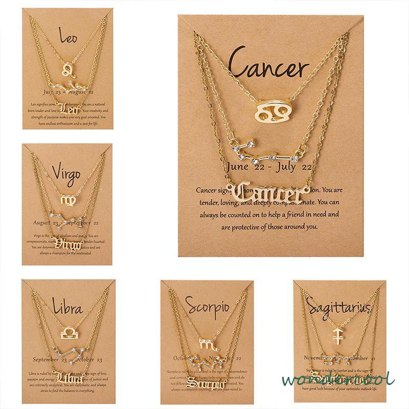 3 Pcs/set 12 Zodiak Wanita Konstelasi Liontin Rantai Kalung Ulang Tahun Perhiasan dengan Kartu Karton-Won