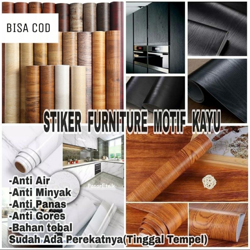 Stiker  Motif Serat Kayu Untuk Furniture Meja Lemari Dinding Lantai Dapur Anti Air Minyak Dan Tahan 