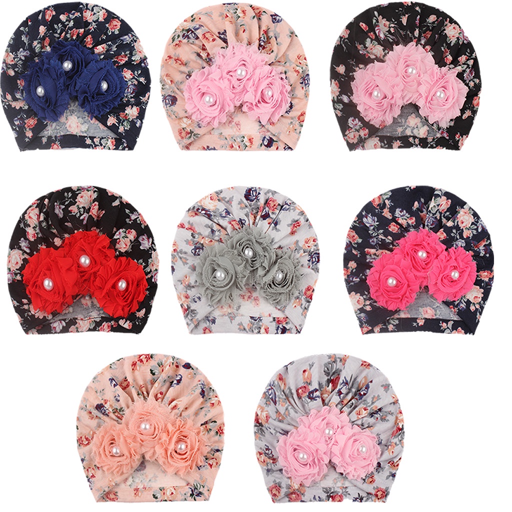 TB13-Turban Anak Bayi Import Motif Bunga Triple Pearl