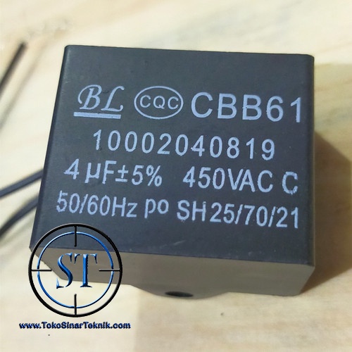 Capacitor 4/450V AC Kotak Kapasitor Kipas Angin 4uF 450VAC CBB61 2 Wire 4 Mikro 450 Volt