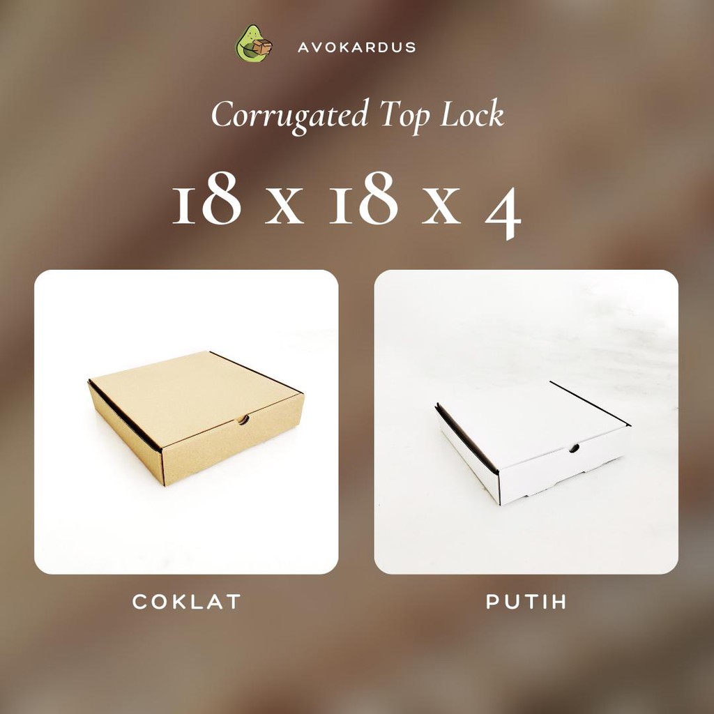 

Kardus Corrugated Die Cut 18x18x4 Top Lock Kotak Dus Pizza Coklat Putih Kraft