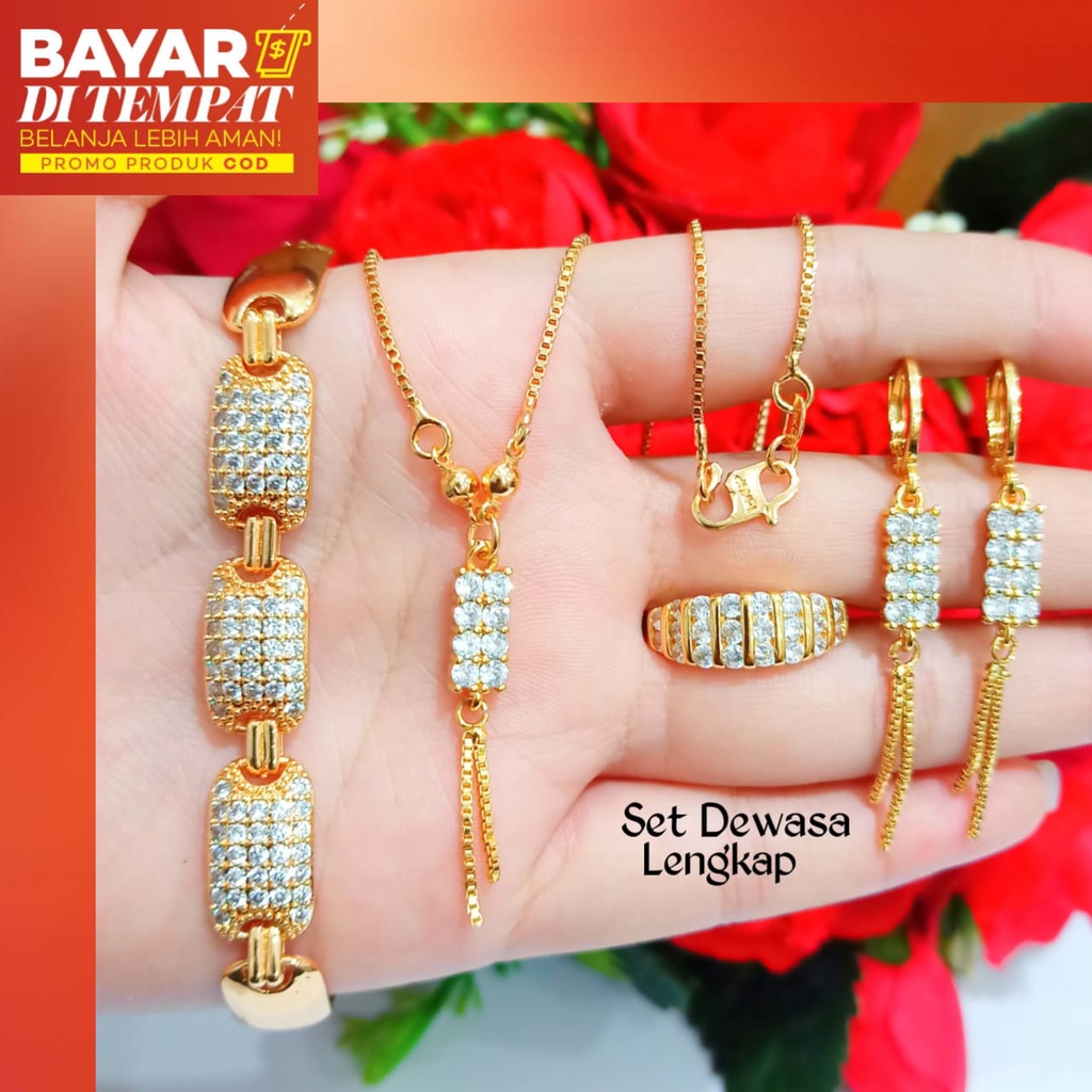 Set Perhiasan Dewasa anti karat permata zircon lapis emas18k terkini