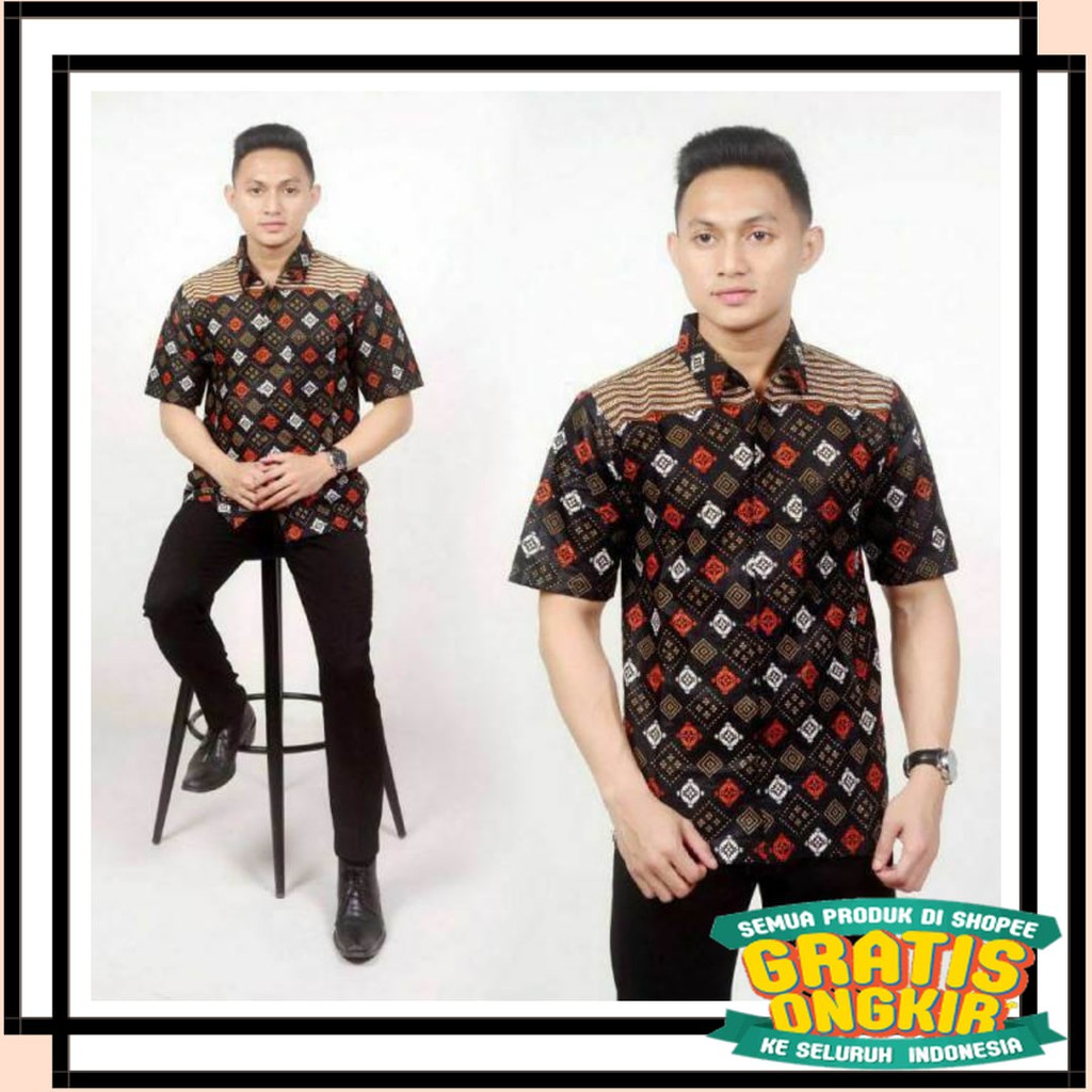 BATIK SEMARANG MURAH - TERBARU TERKINI / Kemeja Batik Pria Motif Berlian