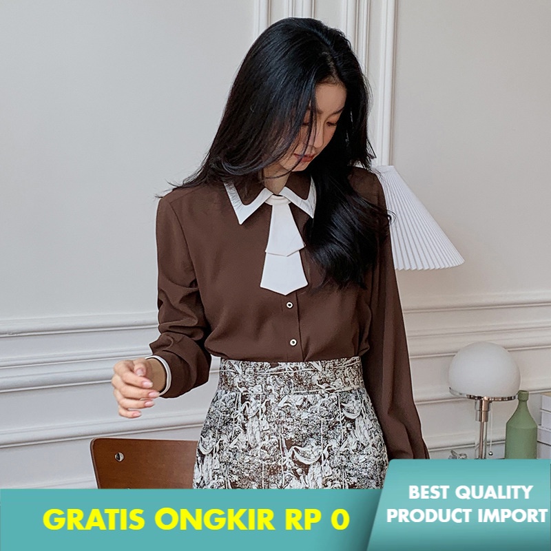 [Termasuk] Putih Kerah  Kemeja  Wanita 2021   Warna Kontras Kerah Temperamen Lengan Panjang baju 872