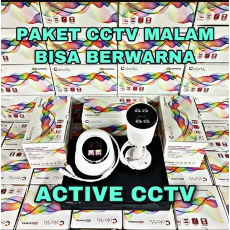 paket kamera cctv 5mp color vu 2 camera komplit siap pasang colorvu colour malam bisa berwarna 4 ch