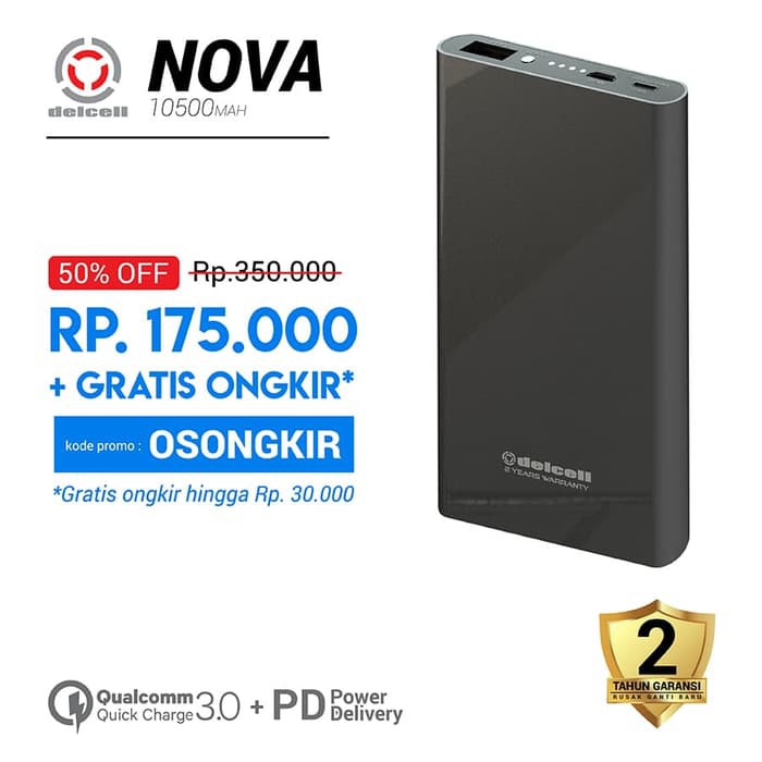 Delcell 10500mAh Powerbank NOVA Support Quick Charge 3.0A Real pb