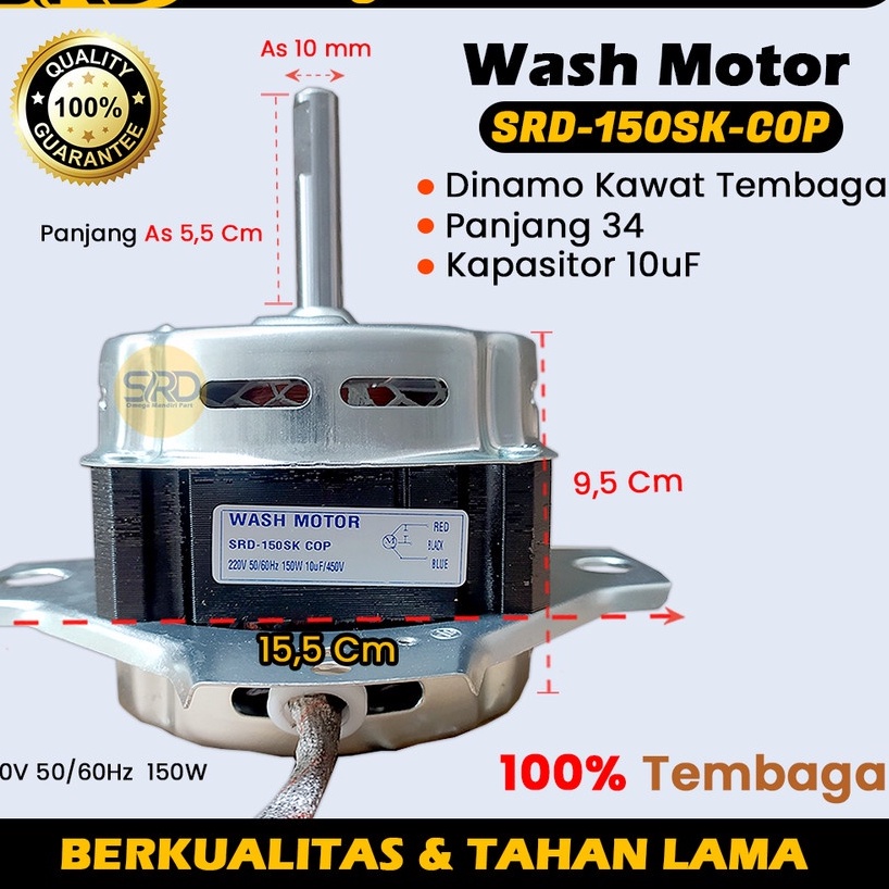 DINAMO TEMBAGA WASH MOTOR MESIN CUCI AS 10mm MERK SANKEN SRD-150SK-COP