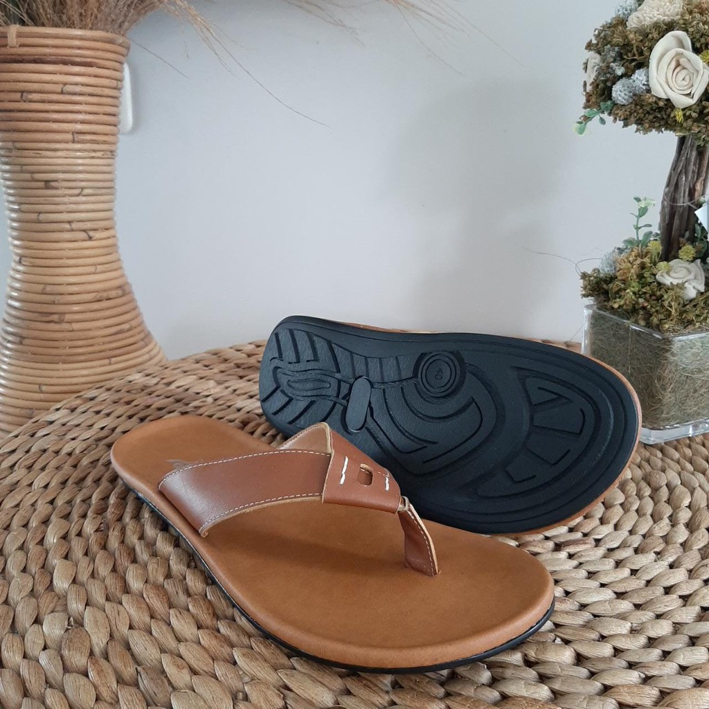 Sendal Jepit Pria Kulit Casual Sandal Slop Cowok Dewasa Asli Garut