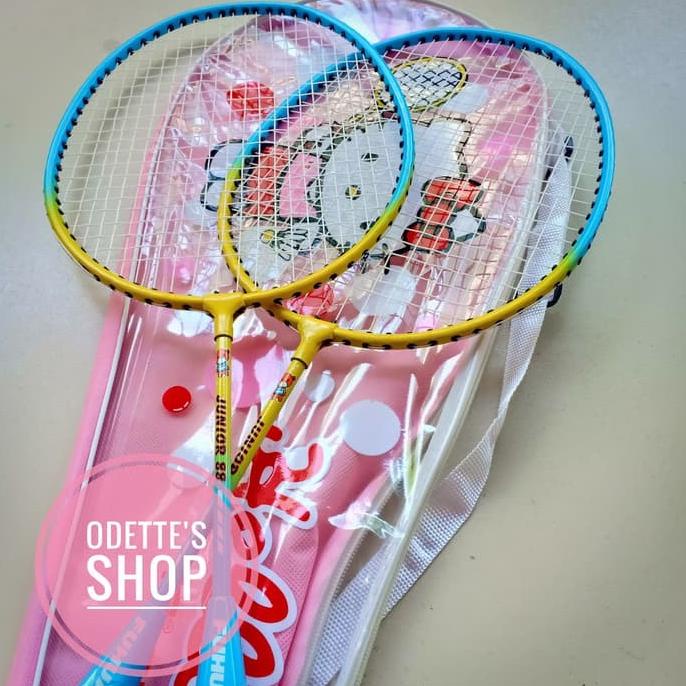 RAKET BADMINTON ANAK ISI 2 KARAKTER HELLO KITTY MURAH GROSIR